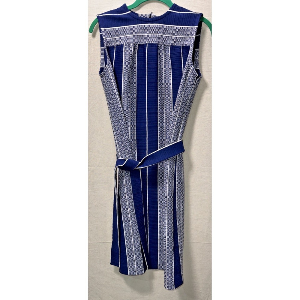 Groovy Vintage 60s 70s Mod Small Dress Blue White Stripe Belted Sleeveless